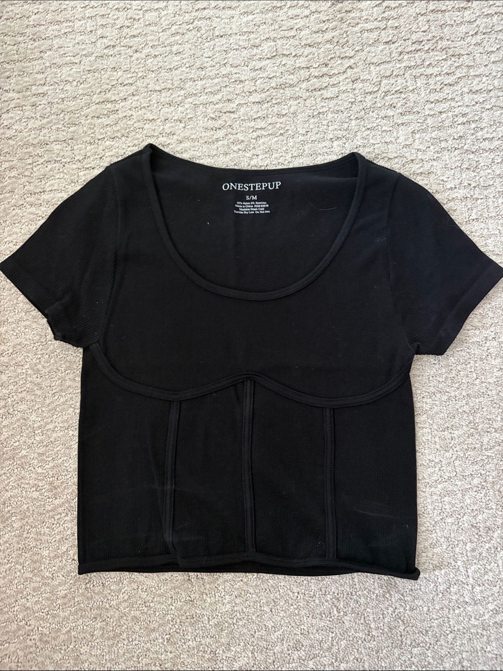 One Step Ahead Black Ribbed Bust-Seam Crop Top
